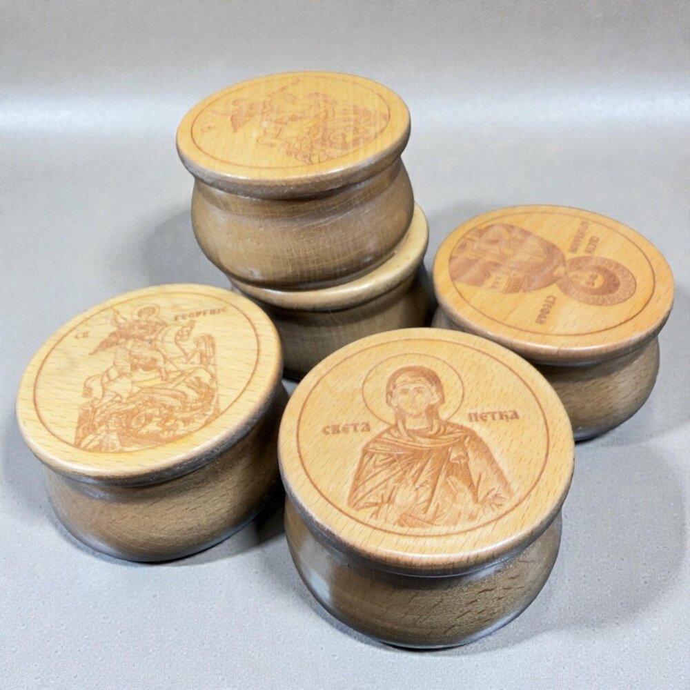 Vintage Russian Wooden Incense Container Trinket Box Set 5 All Different Decor